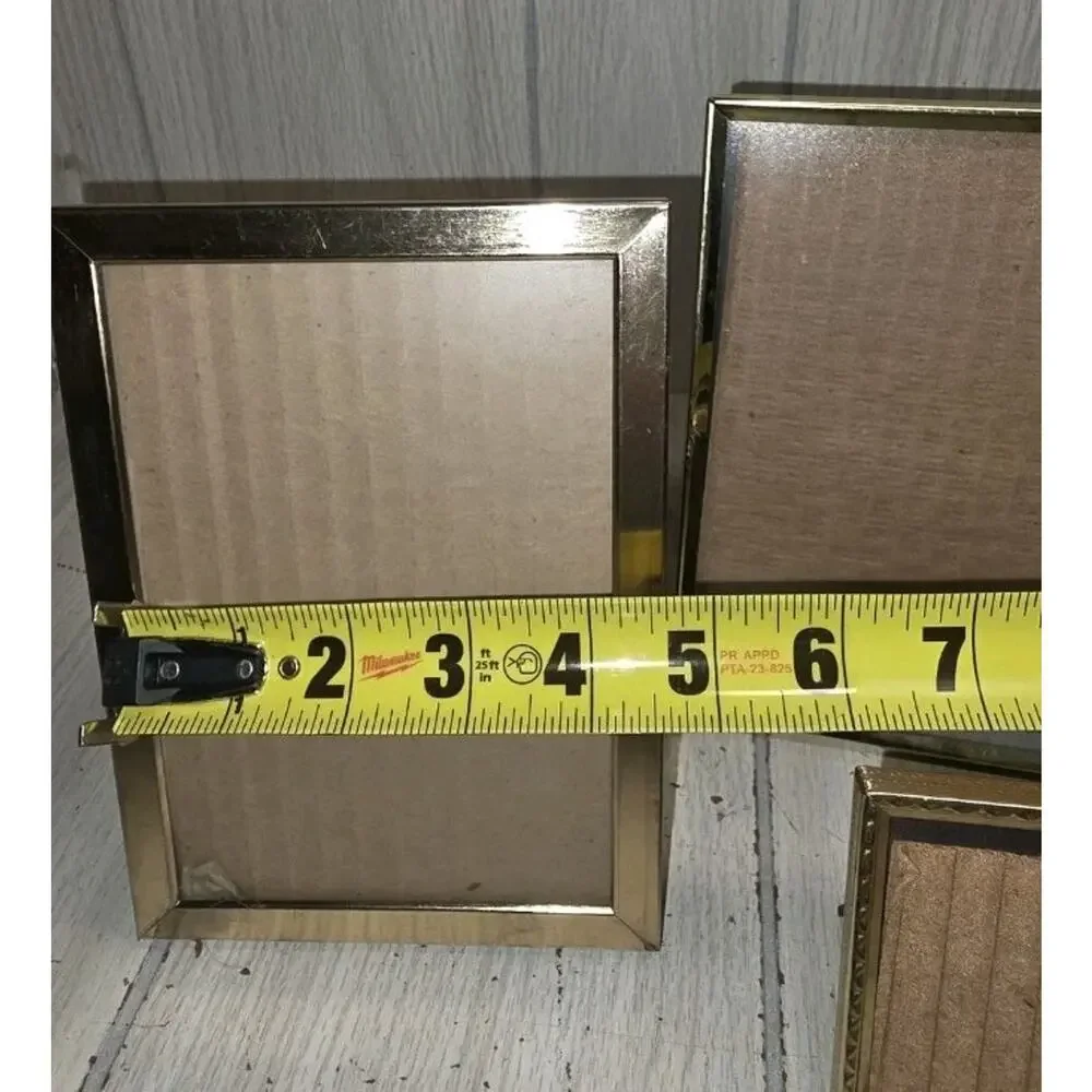 Vintage MCM Metal Brass Picture Frames Freestanding Wall Hanging Gold Set Of 3